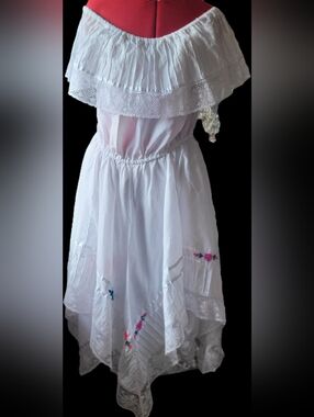 White Off Shoulder Ruffled Cotton Dress